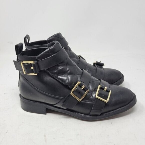 Zara | Quilted Leather Moto Buckle Ankle Boots Black - Picture 6 of 11